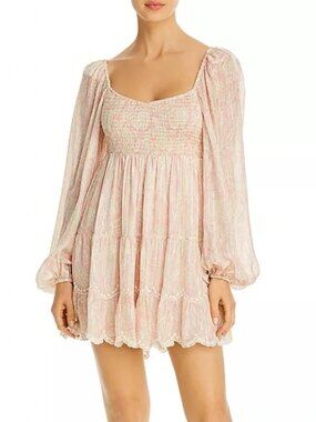 Hemant & Nandita Zahra in Peach Shimmer Smocked Mini Dress Size Small